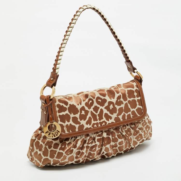 Pre Owned Fendi Brown Giraffe Print Canvas Medium Chef Shoulder Bag