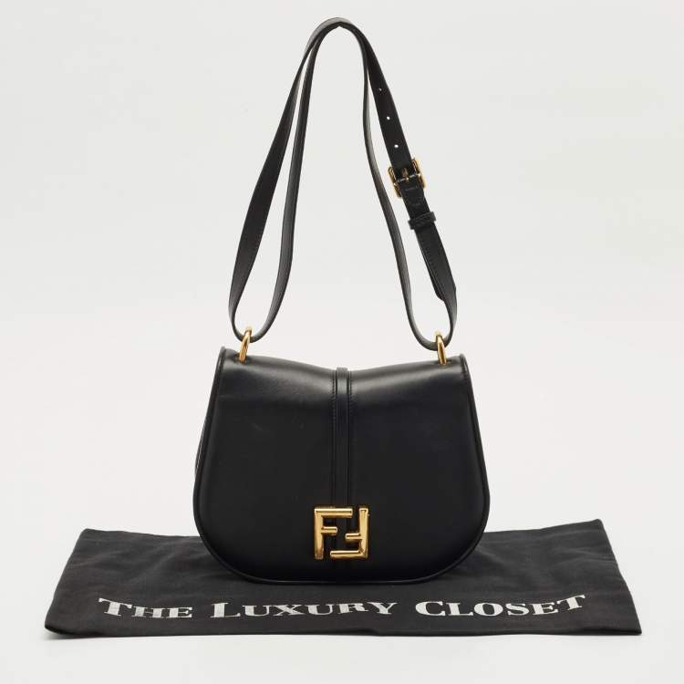 Pre Owned Fendi Black Leather Medium C'mon Shoulder Bag