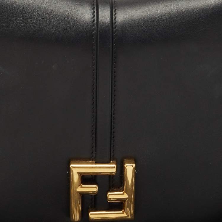 Pre Owned Fendi Black Leather Medium C'mon Shoulder Bag