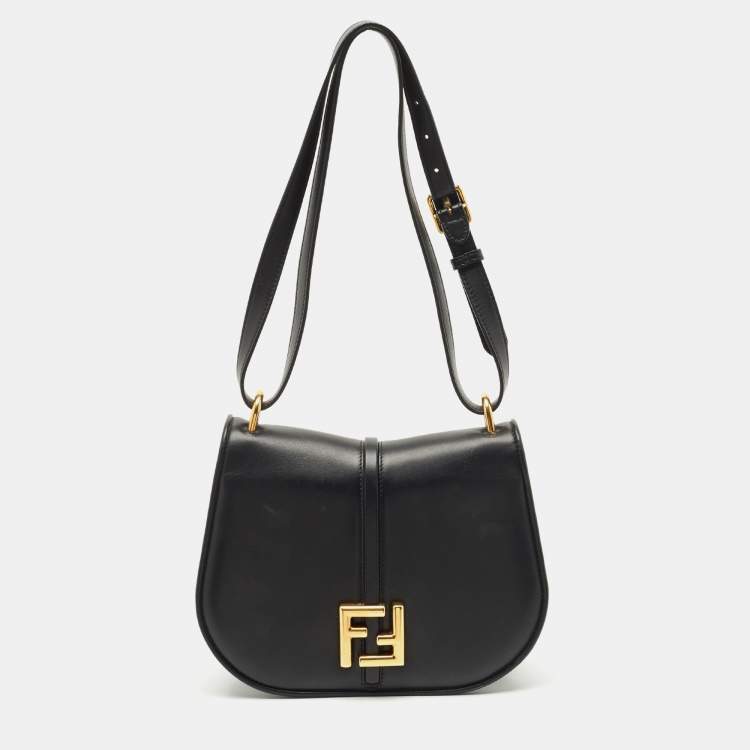 Pre Owned Fendi Black Leather Medium C'mon Shoulder Bag