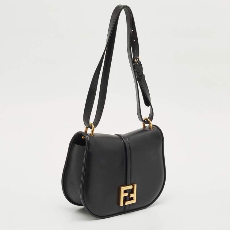 Pre Owned Fendi Black Leather Medium C'mon Shoulder Bag