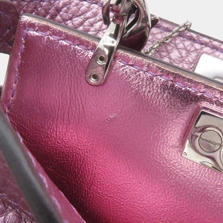 Pre Owned Fendi PeekabooChain shoulder Bag Mauve Pink Leather Size Nano