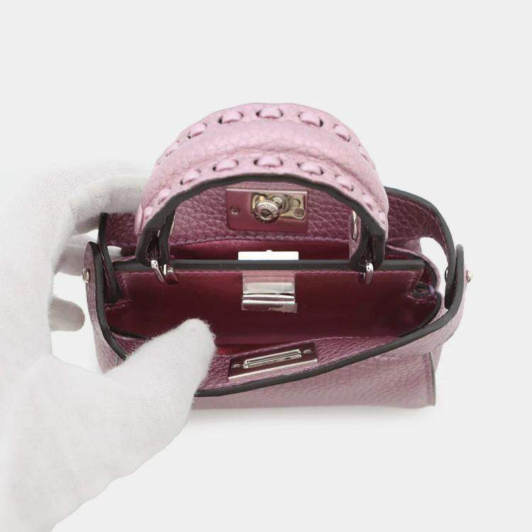 Pre Owned Fendi PeekabooChain shoulder Bag Mauve Pink Leather Size Nano