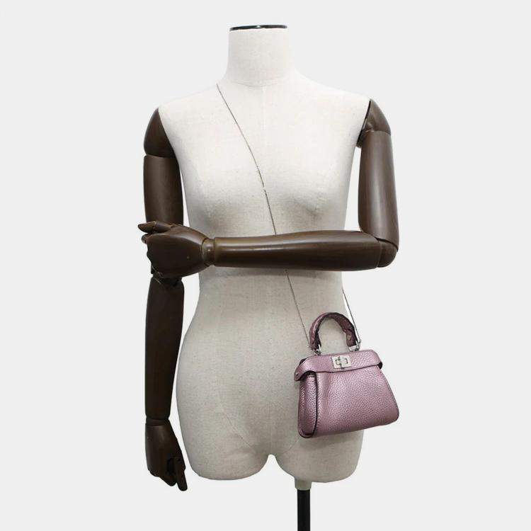 Pre Owned Fendi PeekabooChain shoulder Bag Mauve Pink Leather Size Nano