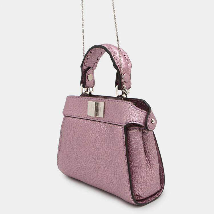 Pre Owned Fendi PeekabooChain shoulder Bag Mauve Pink Leather Size Nano