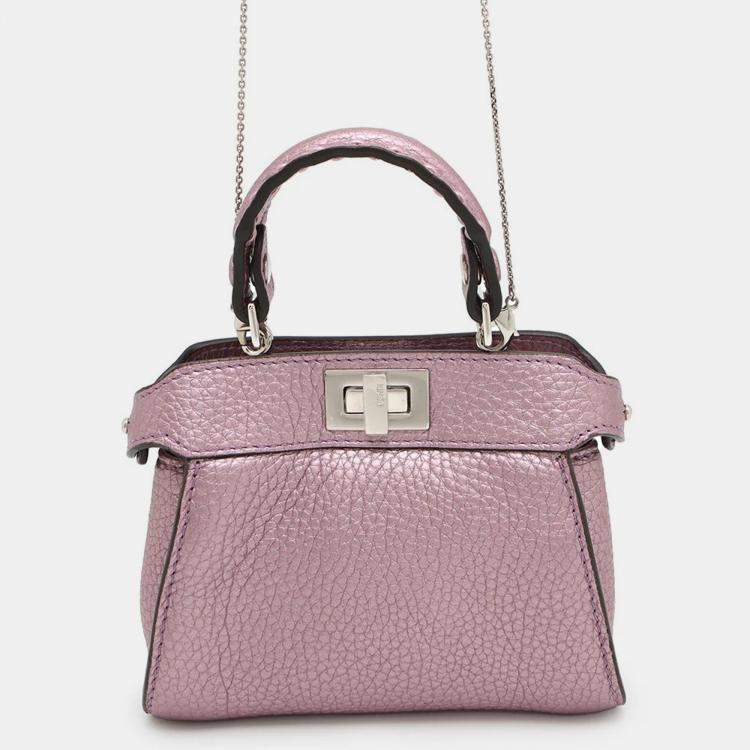 Pre Owned Fendi PeekabooChain shoulder Bag Mauve Pink Leather Size Nano