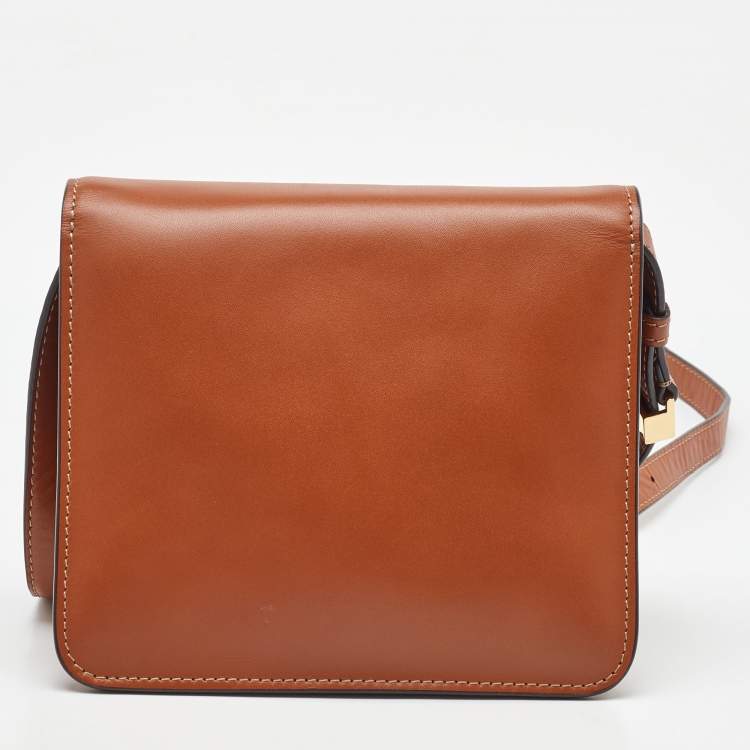 Pre Owned Fendi Brown Smooth Leather Crystal Fab Crossbody Bag