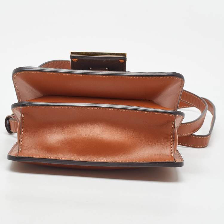 Pre Owned Fendi Brown Smooth Leather Crystal Fab Crossbody Bag