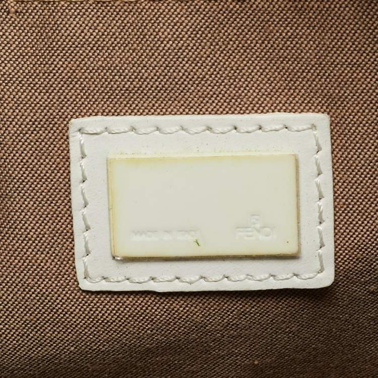 Pre Owned Fendi White/Beige Zucchino Rubber and Fabric Small Forever Boston Bag