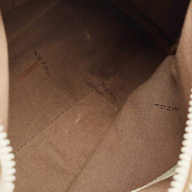 Pre Owned Fendi White/Beige Zucchino Rubber and Fabric Small Forever Boston Bag