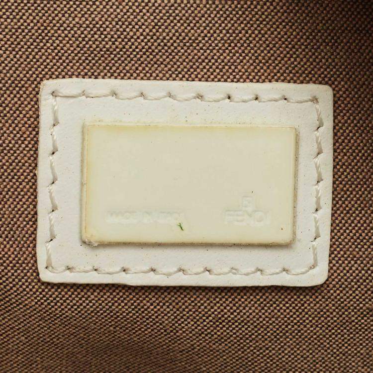 Pre Owned Fendi White/Beige Zucchino Rubber and Fabric Small Forever Boston Bag