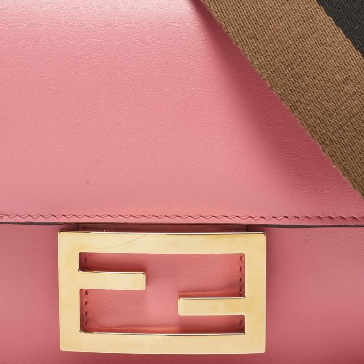 Pre Owned Fendi Pink Leather Mini Flat Baguette Bag