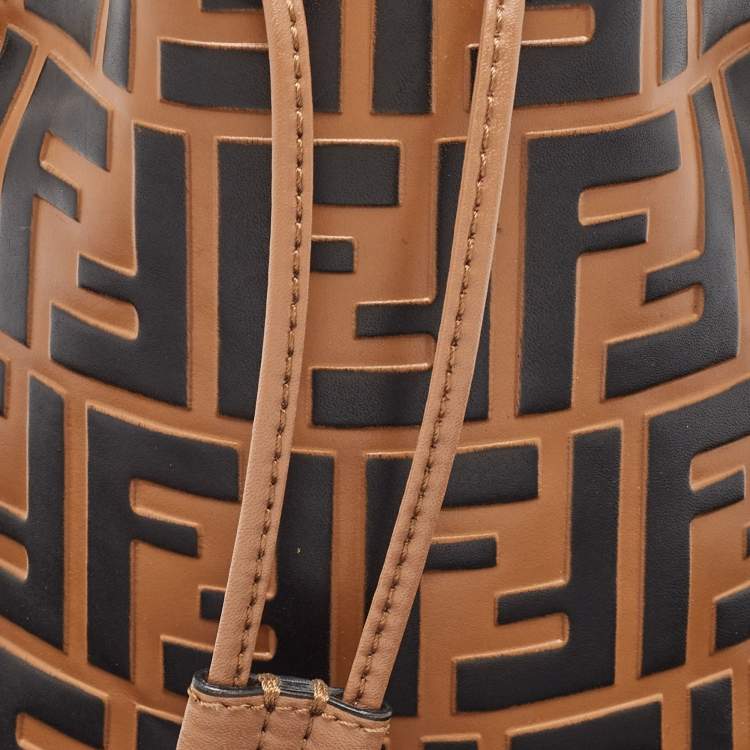 Pre Owned Fendi Brown/Black Zucca Leather Mini Mon Tresor Drawstring Bucket Bag
