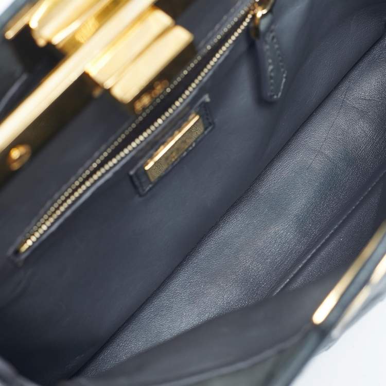 Pre Owned Fendi Grey Ostrich Leather Mini Peekaboo Top Handle Bag