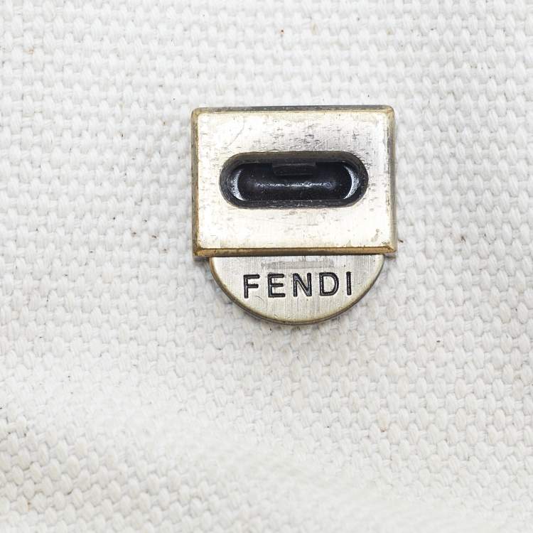 Pre Owned Fendi Black/Off White Patent Leather and Canvas B Shoulder Bag