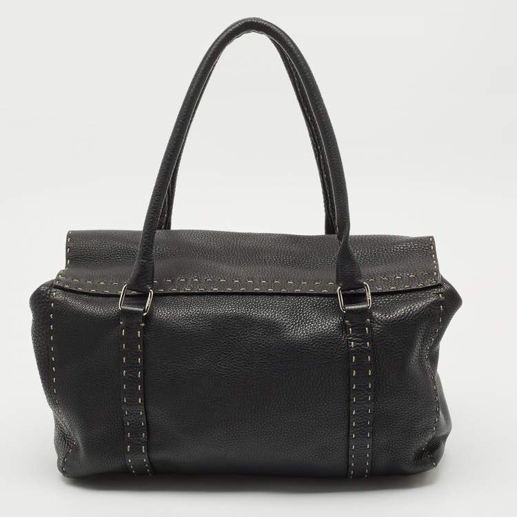 Pre Owned Fendi Black Selleria Leather Large Linda Satchel 