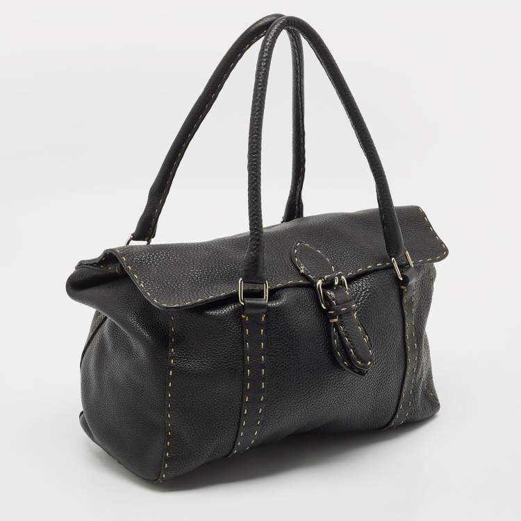 Pre Owned Fendi Black Selleria Leather Large Linda Satchel 
