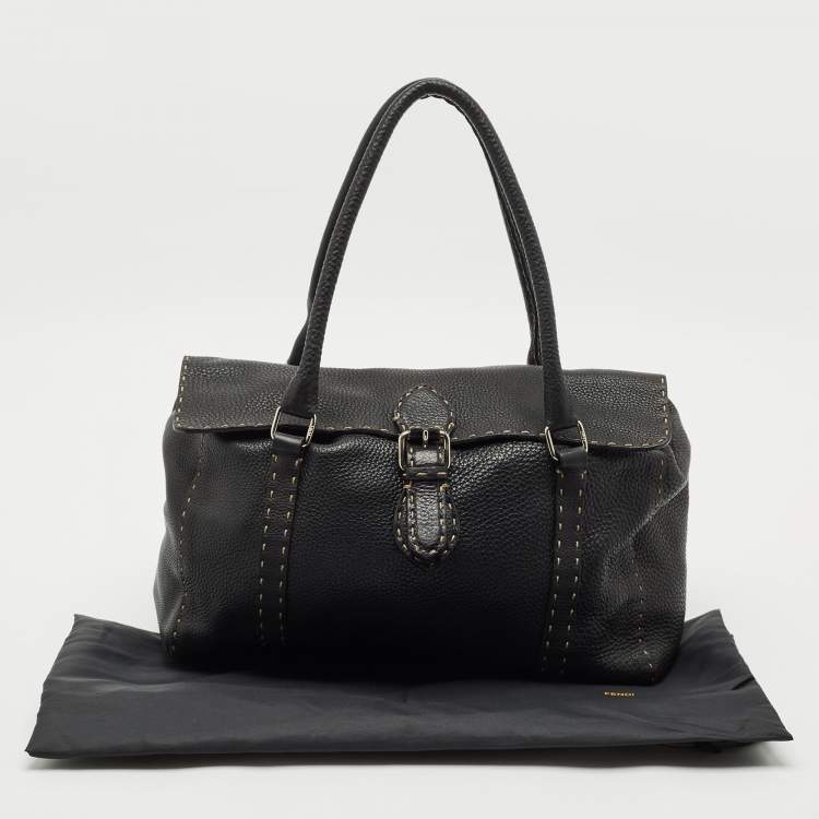 Pre Owned Fendi Black Selleria Leather Large Linda Satchel 