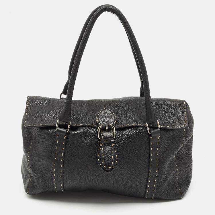 Pre Owned Fendi Black Selleria Leather Large Linda Satchel 