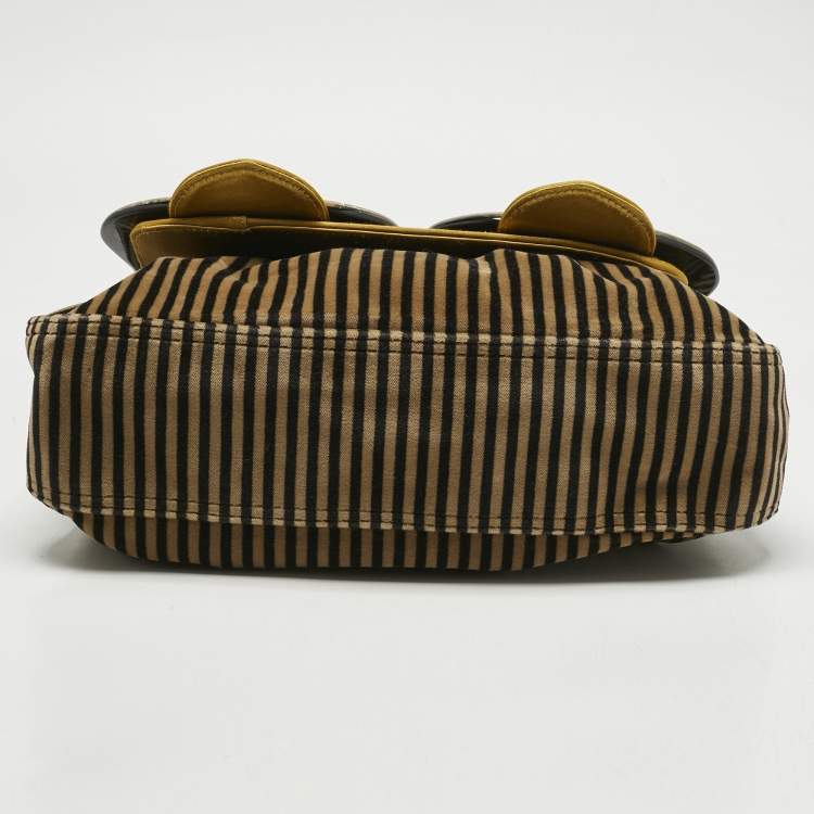 Pre Owned Fendi Brown/Black Stripe Calfhair and Velvet B Bag Shoulder Bag