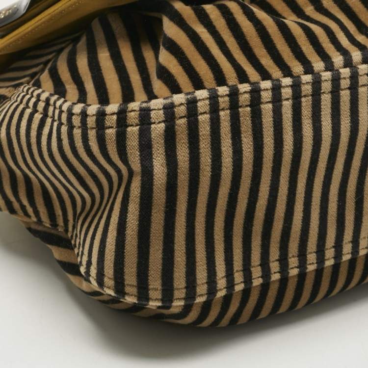 Pre Owned Fendi Brown/Black Stripe Calfhair and Velvet B Bag Shoulder Bag