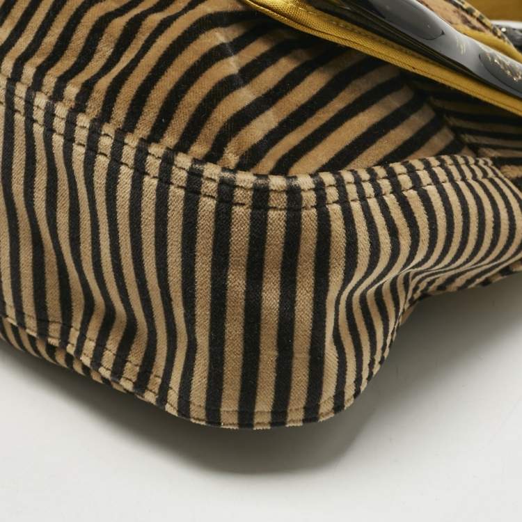 Pre Owned Fendi Brown/Black Stripe Calfhair and Velvet B Bag Shoulder Bag