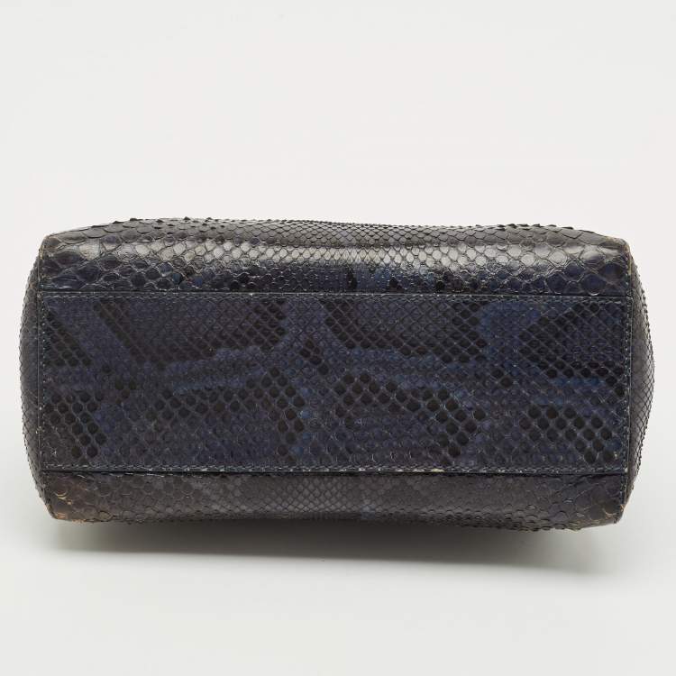 Pre Owned Fendi Teal Python Mini Peekaboo Top Handle Bag