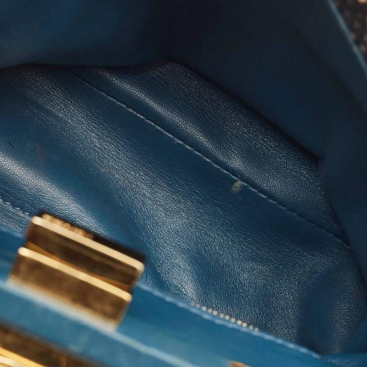Pre Owned Fendi Teal Python Mini Peekaboo Top Handle Bag