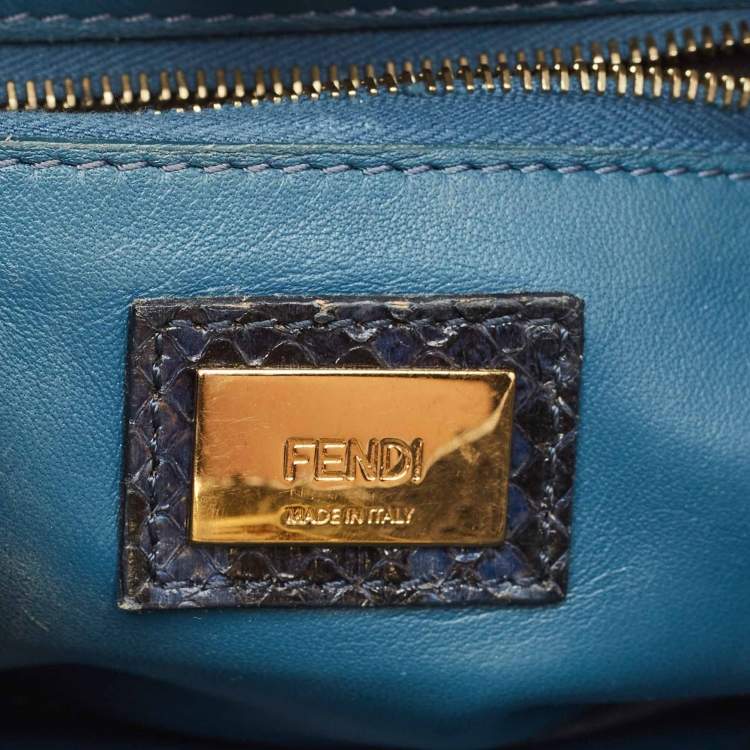 Pre Owned Fendi Teal Python Mini Peekaboo Top Handle Bag