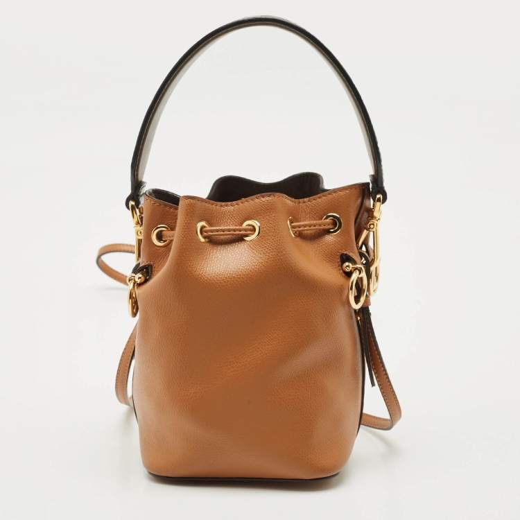Pre Owned Fendi Brown Leather Mini Mon Tresor Bucket Bag