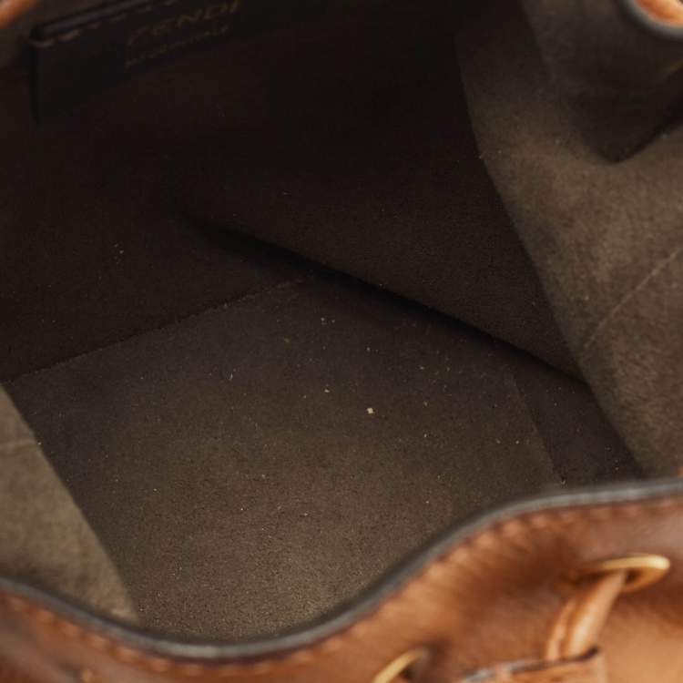 Pre Owned Fendi Brown Leather Mini Mon Tresor Bucket Bag