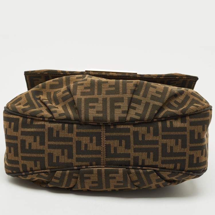 Pre Owned Fendi Tobacco Zucca Canvas and Patent Leather Mia Flap Shoulder Bag