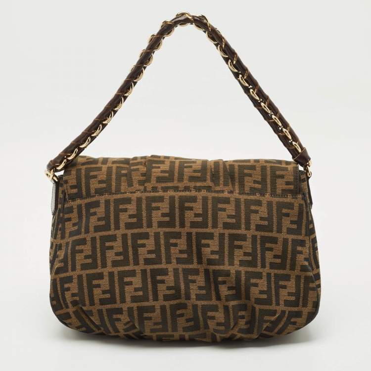 Pre Owned Fendi Tobacco Zucca Canvas and Patent Leather Mia Flap Shoulder Bag