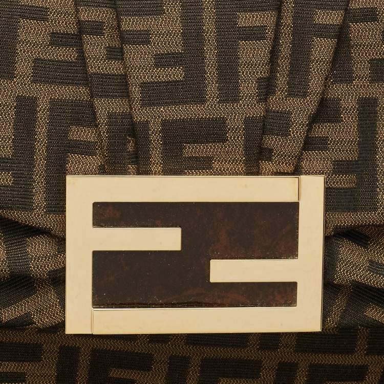 Pre Owned Fendi Tobacco Zucca Canvas and Patent Leather Mia Flap Shoulder Bag