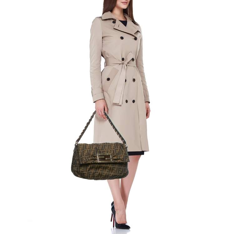 Pre Owned Fendi Tobacco Zucca Canvas and Patent Leather Mia Flap Shoulder Bag