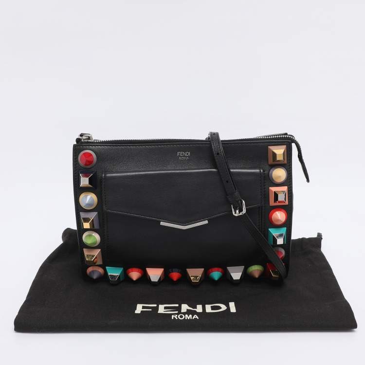 Pre Owned Fendi Black Leather Rainbow Stud Crossbody Bag