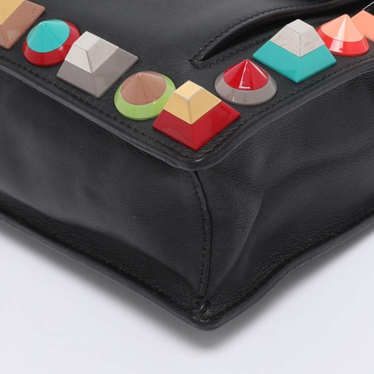 Pre Owned Fendi Black Leather Rainbow Stud Crossbody Bag