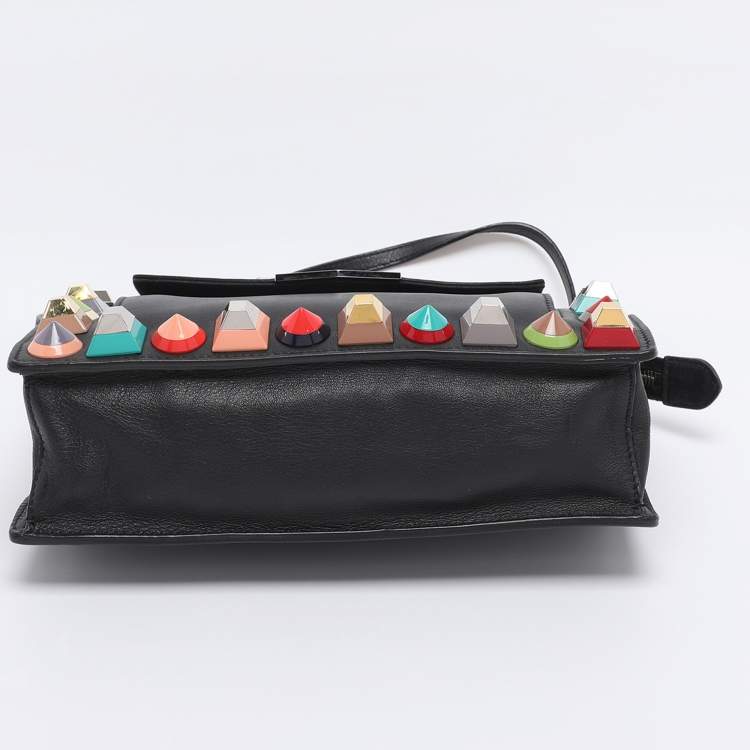 Pre Owned Fendi Black Leather Rainbow Stud Crossbody Bag