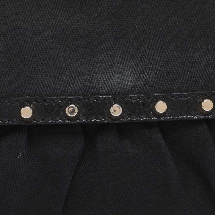 Pre Owned Fendi Black Canvas and Patent Leather Small Studded Chef Shoulder Bag