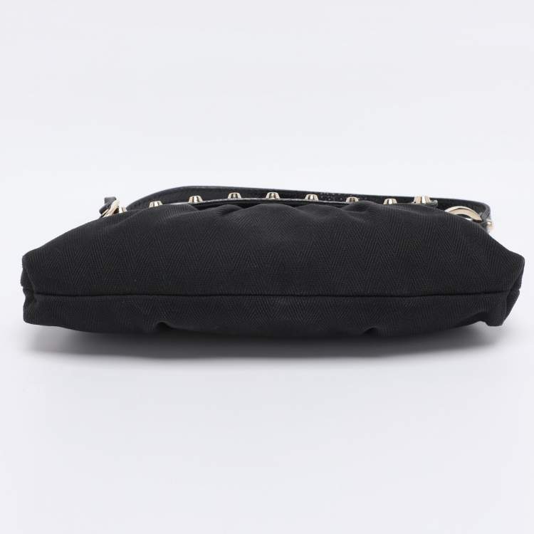 Pre Owned Fendi Black Canvas and Patent Leather Small Studded Chef Shoulder Bag