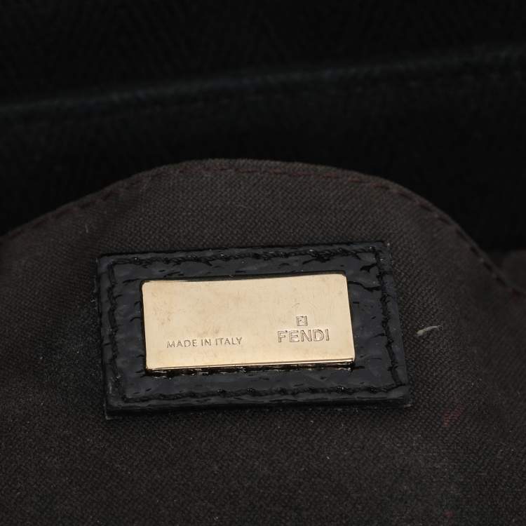 Pre Owned Fendi Black Canvas and Patent Leather Small Studded Chef Shoulder Bag