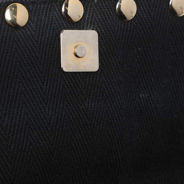 Pre Owned Fendi Black Canvas and Patent Leather Small Studded Chef Shoulder Bag