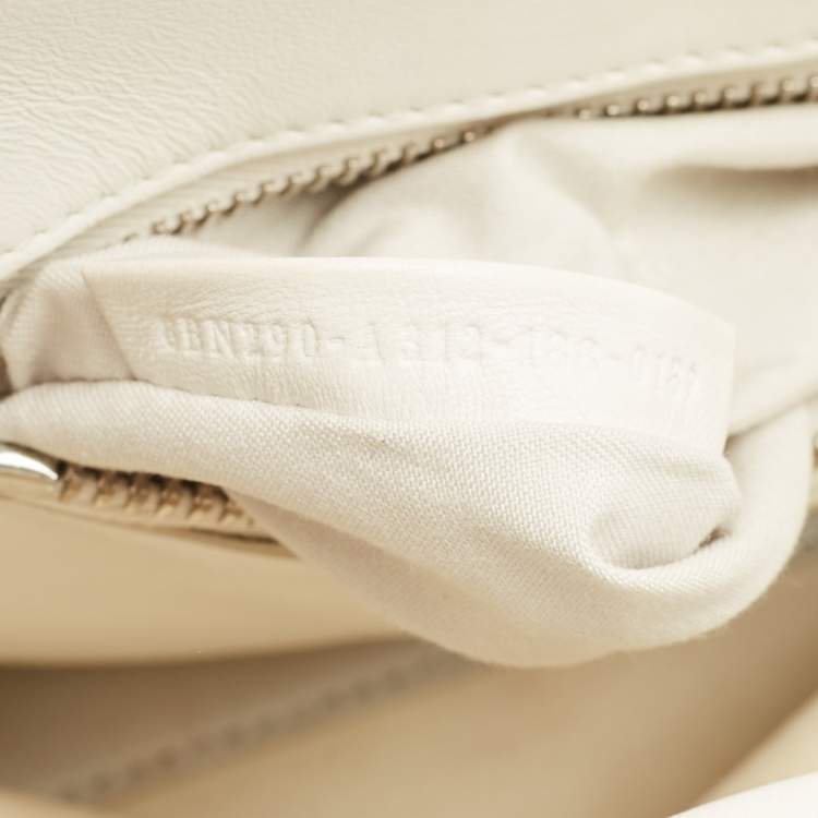 Pre Owned Fendi White Leather Whipstitch Medium Peekaboo Top Handle Bag