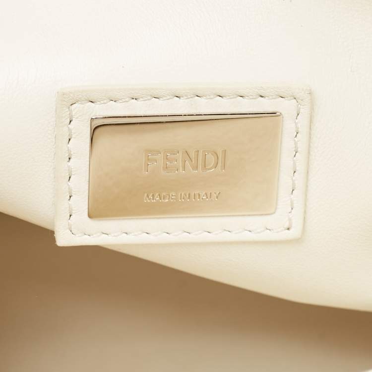 Pre Owned Fendi White Leather Whipstitch Medium Peekaboo Top Handle Bag