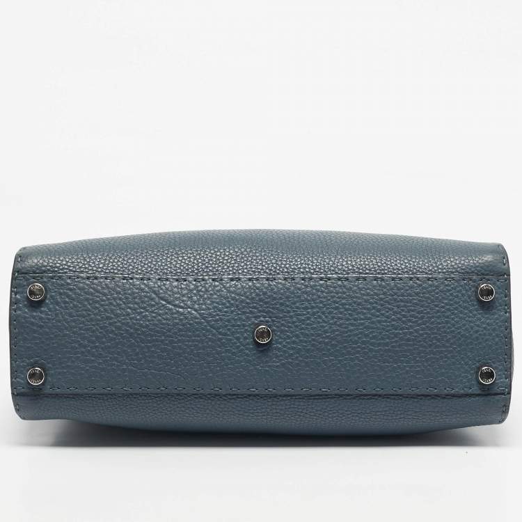 Pre Owned Fendi Blue/Beige Leather and Python Medium Peekaboo Top Handle Bag