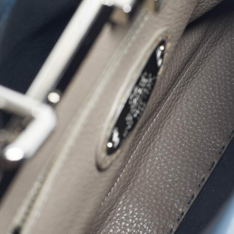 Pre Owned Fendi Blue/Beige Leather and Python Medium Peekaboo Top Handle Bag