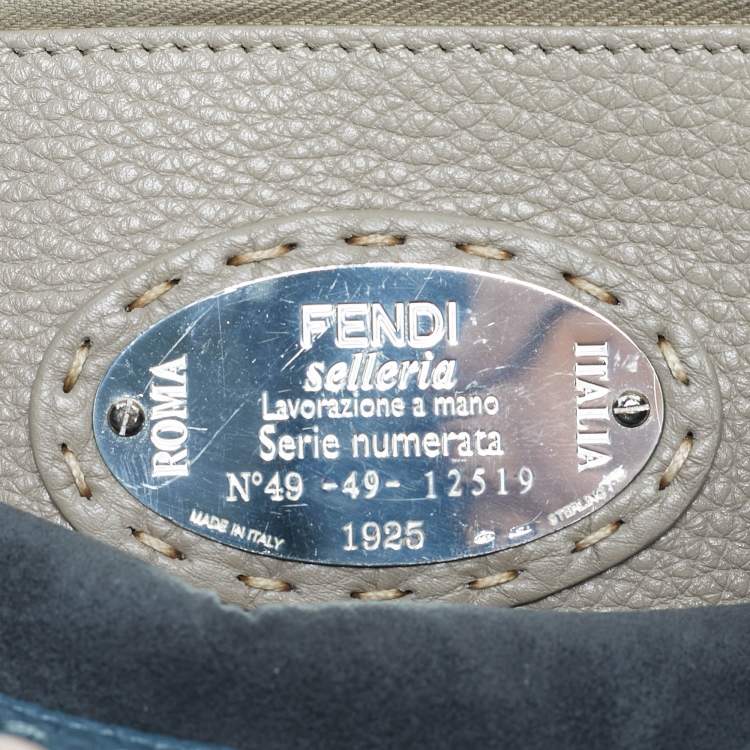 Pre Owned Fendi Blue/Beige Leather and Python Medium Peekaboo Top Handle Bag