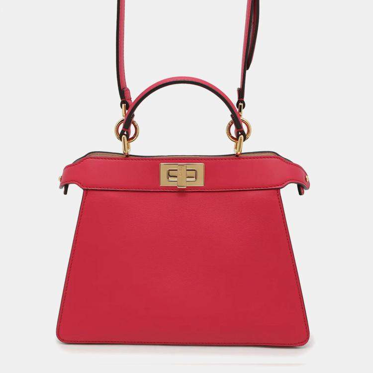 Pre Owned Fendi Peekaboo Small Pink Leather Tote Bag