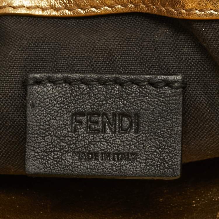 Pre Owned Fendi Gold Zucca Embossed Leather Mini Baguette Chain Bag