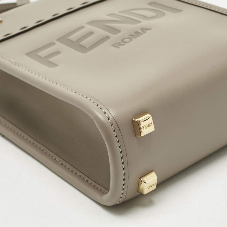 Pre Owned Fendi Grey Leather Mini Sunshine Tote